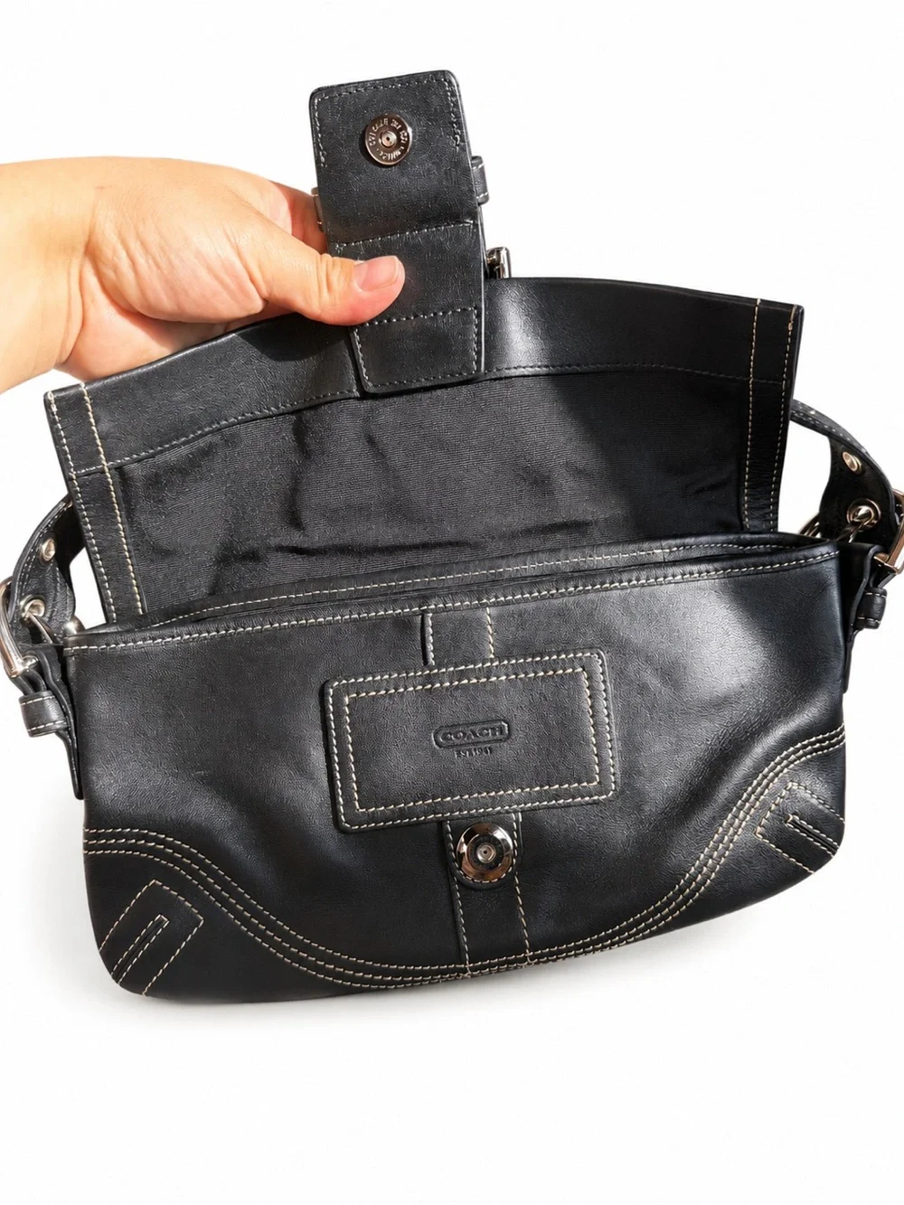 Coach Soho Leather Flap Shoulder Bag Black Y2K 8A05 vintage excellent